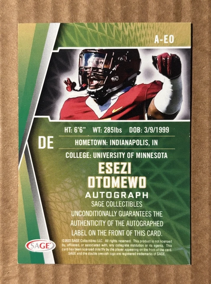 2022 Sage Esezi Otomewo Autograph RC A-EO Minnesota  - Image 2 of 2
