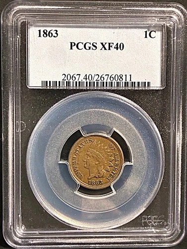 1863 Indian Cent, Rare MPD PCGS XF40, Die Variety FS-302