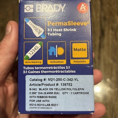 M21-250-C-342-YL schwarz auf gelb Brady Permasleeve 6,4 mm Durchmesser B-342 Band R4300