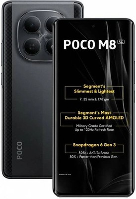 POCO M8 ( Black, 128GB 6GB RAM) Snapdragon 6 Gen 3 processor Global Version.