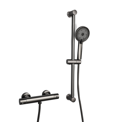 Thermostatic Bathtub Mixer Faucet Wall Mount Gun Metal Hand Held Shower Tap - Picture 4 of 11