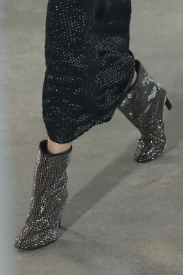 足跡　 Zara 2025 Silver High Heel Ankle Boots Rhinestones UK 4 5
