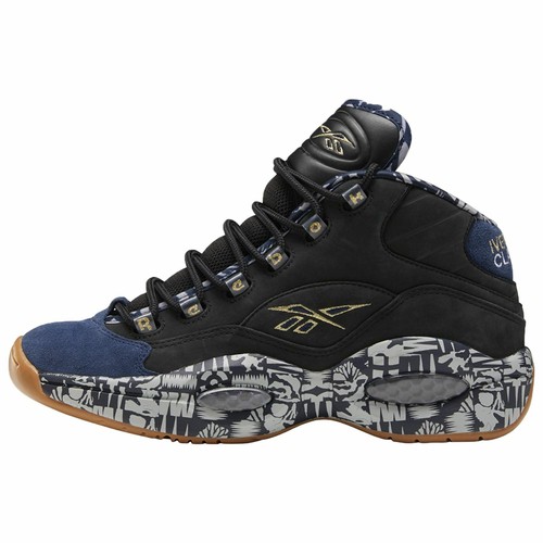 Reebok Mens Question Mid - Mens Basketball Shoes Black/Collegiate Navy/Grey Size 8.5