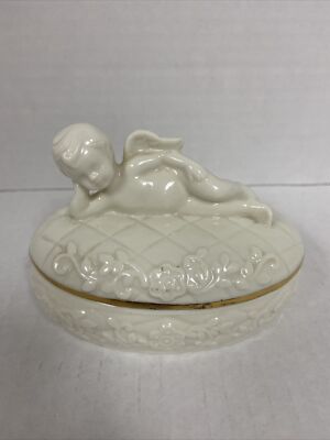 small porcelain jewelry box with cherub top