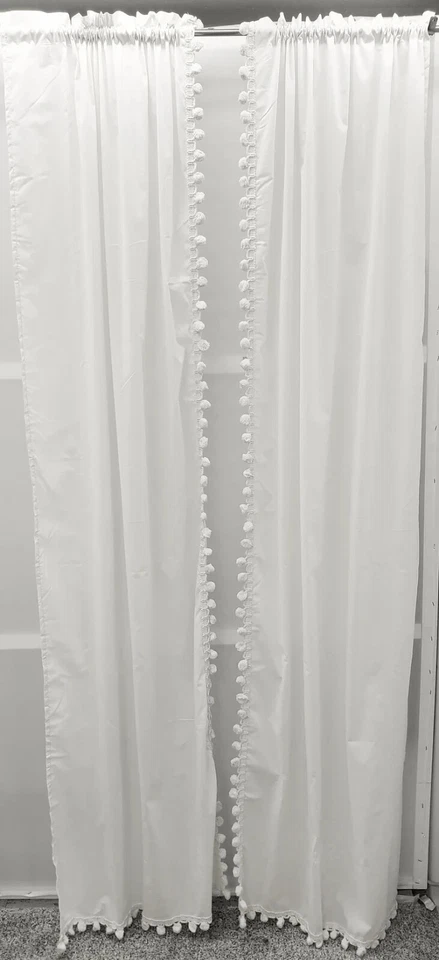 Pares de paneles de flecos de bola clásicos vintage, pares de niveles, cenefas y corbatas BLANCO Foto 3 de 4