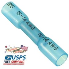 US 100 Blue Heat Shrink Butt Wire Connectors Crimp Terminals 14-16 Gauge AWG