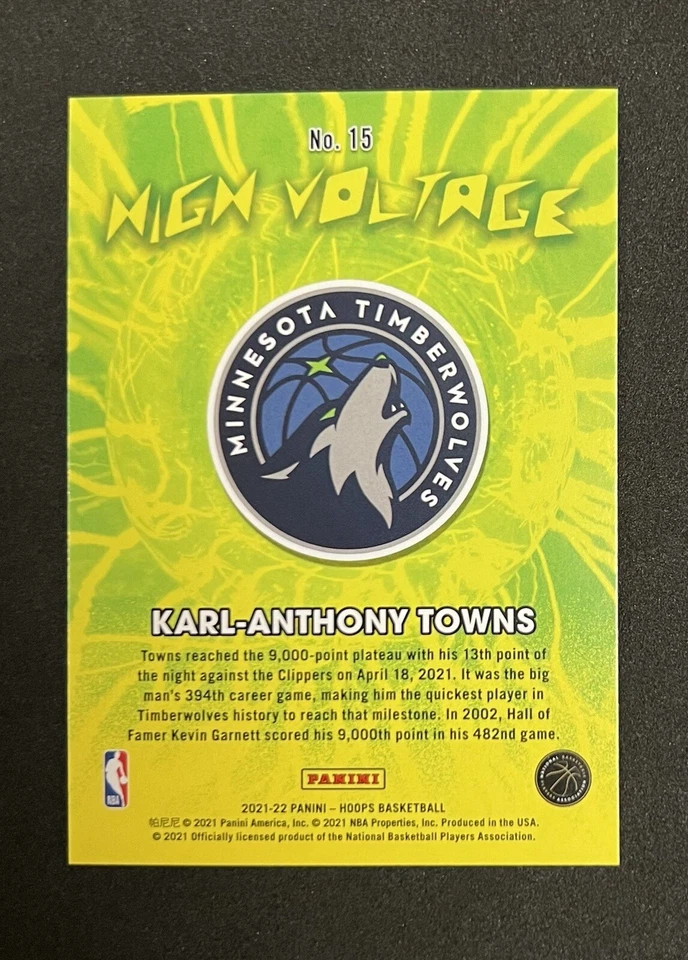 2021-22 NBA Hoops High Voltage Karl Anthony  Towns - Image 2 of 2
