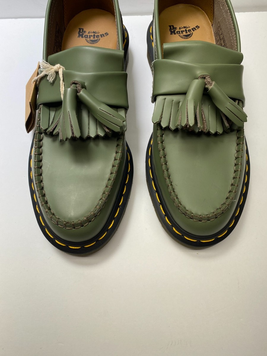 Dr Martens★ADRIAN TASSLE LOAFER★BLACK+GREEN+YELLOW SMOOTH Dr. Martens Men Adrian Yellow Stitch Leather Tassle Loafers