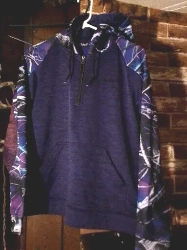 Huntworth Hoodie Women's Small Purple Tree Bark Camo 1/4 Zip Pullover Sweatshirt