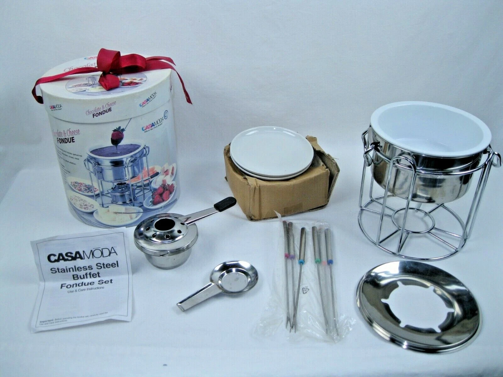 CasaModa Nesting Deluxe Dessert Fondue Set Stackable White GUC!