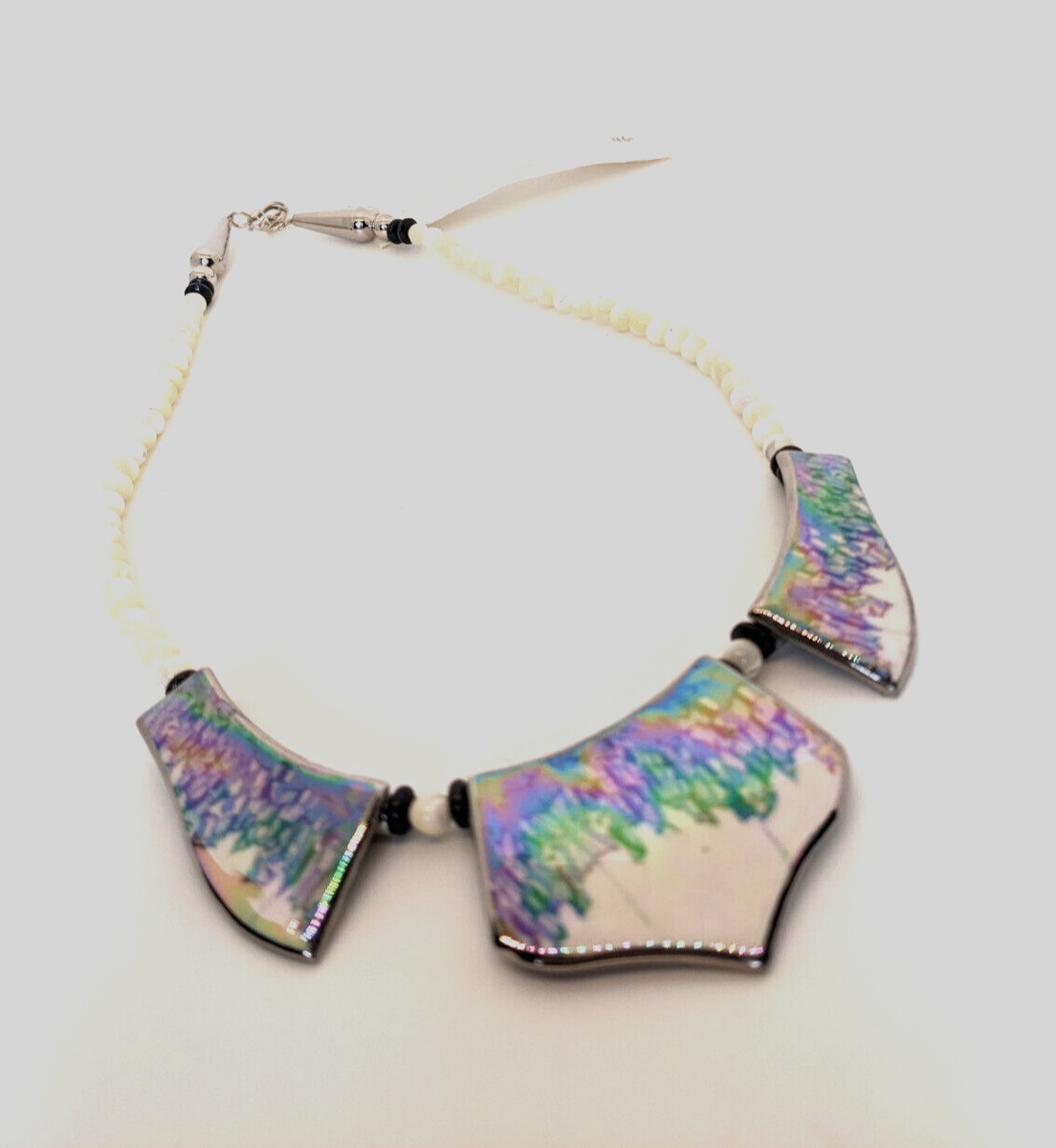 Vintage NOS Iridescent Porcelain Necklace Wild Dove Ceramics Super Unique View 4