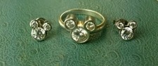 Disney Mickey Mouse Sterling Silver Ring Size 6.75 Earrings CZ Stone Set.