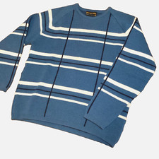 60s Vintage Demetre Wool Sweater Womens Large Apres Ski Chunky Knit Plaid Blue