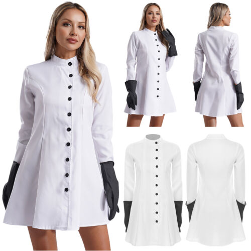 Women Lab Coat Button-up Uniform Party Doctor Costume Cosplay Set Scientist - Picture 14 of 20