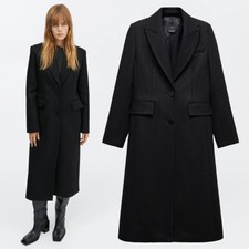 Mango Wool Coat With Embossed Lapels In Black Size M Medium