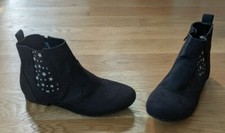 Cat  Jack Girls Sz 5 Ladies 6 Black Ankle Boots Faux Nubuck Leather Silver Star