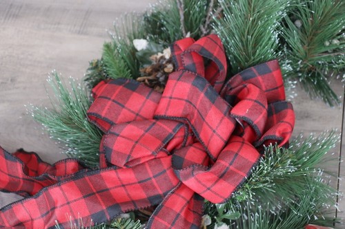 Christmas Garland Red Truck Plaid Bow Front Door Artificial Pine Wreath 24" - Picture 7 of 8