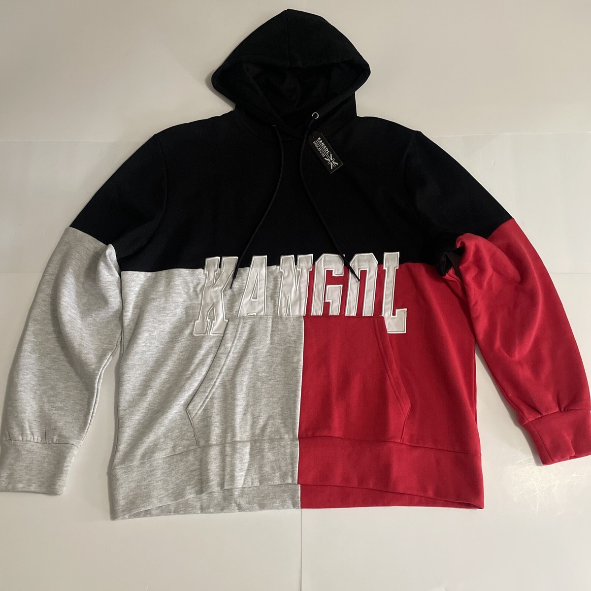 Men's Kangol Red/Black/Light Gray Pullover Hoodie Sweatshirt Size