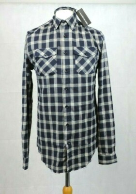 Maniere de Voir Marine Flanell Kariert Kariert Hemd Größe M CR006 CC 12 