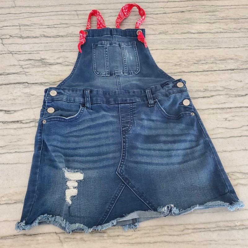 Justice Girls Denim Skirt Overalls With Adjustable Red Bandana Straps Size 14
