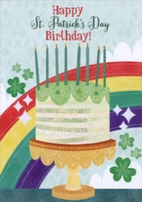 Designer Greetings Birthday Cake and Rainbow St. Patrick's Day Birthday Card