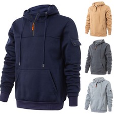 Men's Retro Hooded Sweatshirt Half Zip Jumper Sport Pullover Jacket Coat