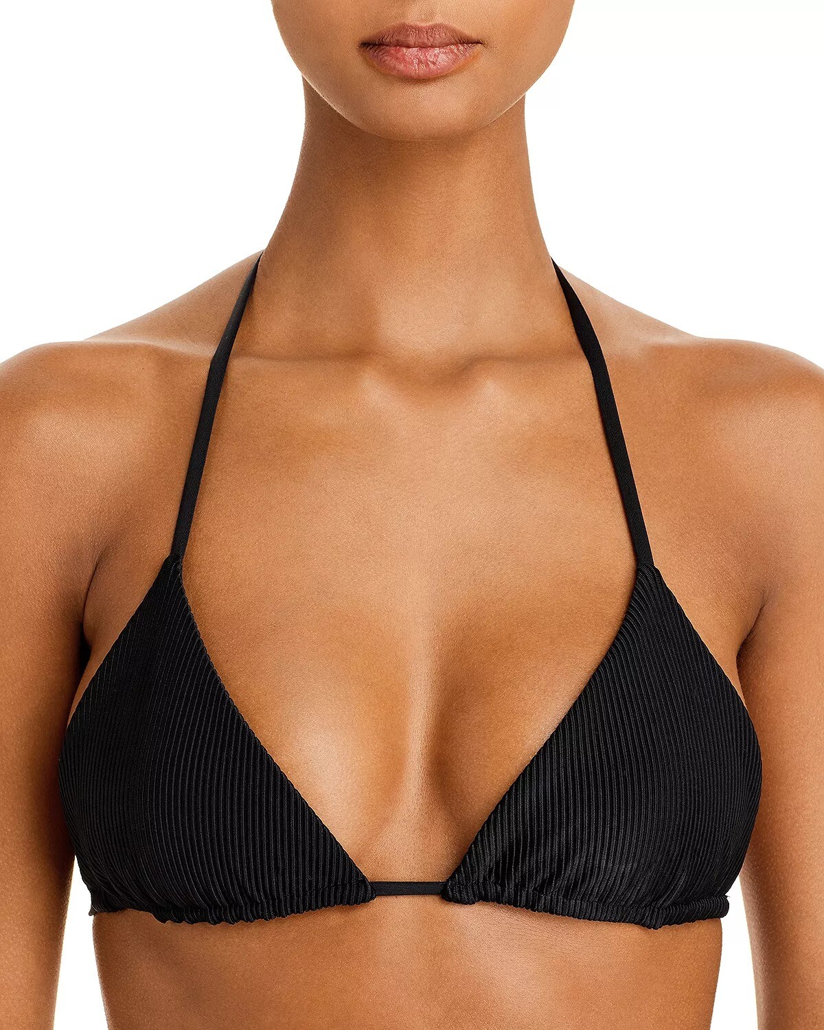 Frankies Bikinis BLACK Tia Ribbed Bikini Swim Top, US Large