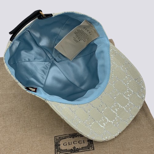 Gucci GG Monogram Silver Lame Canvas Baseball Cap Hat White Size M - Picture 21 of 23