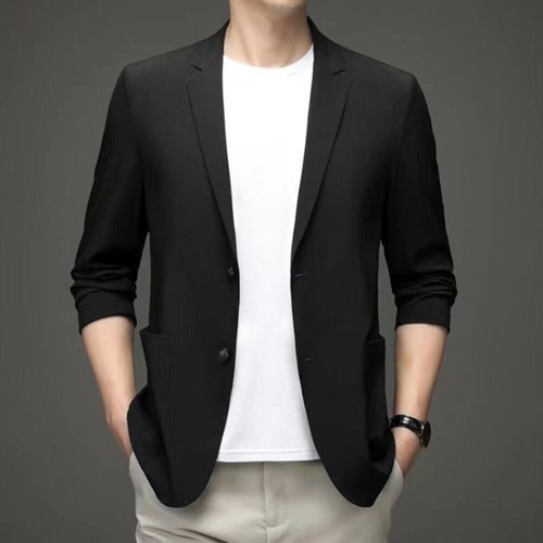 Men's Lightweight Suit Jacket Ice Silk Anti-Wrinkle Breathable Formal Coat Tops - Picture 13 of 19