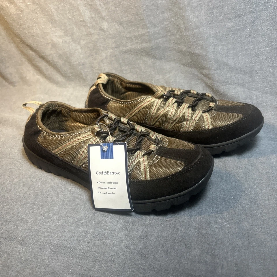 Sandalias de senderismo Croft & Barrow para mujer marrón/crema con cordón elástico de cuero 7M nuevas con etiquetas Foto 2 de 4