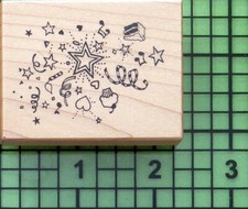 PSX D-400 Party Confetti Stars Cupcakes Celebration Wood Mounted Rubber Stamp