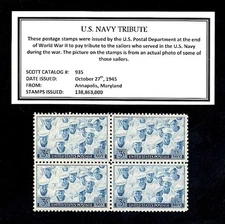 1945 - UNITED STATES NAVY - Vintage (WWII)  Mint -MNH- Block of Postage Stamps