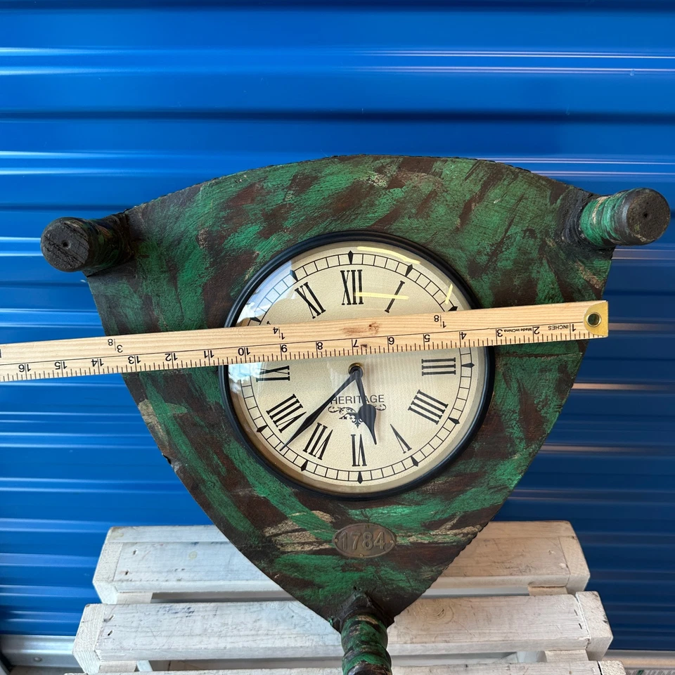 Wooden Wall Clock Made From Stool with 3 legs Blue by Alma Artte - Image 2 of 4