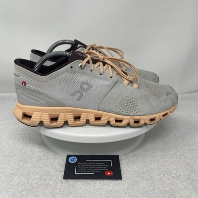On Cloud X Silver Almond Women s Size 10 Gray Peach Brown Running Shoes Sneakers