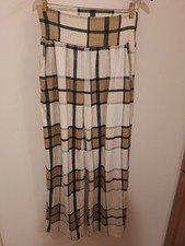 UEU Women's Plaid Maxi Pants Beige White Black Elastic Waist Tie Size M
