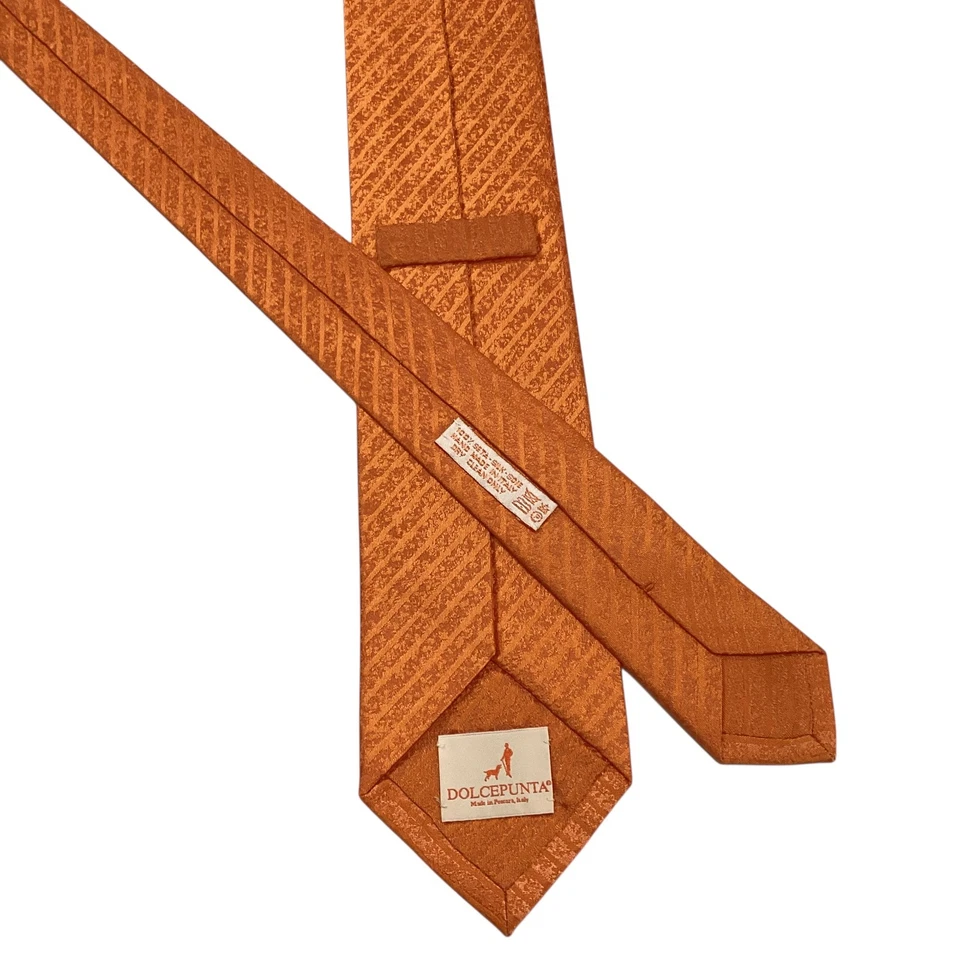Corbata Dolcepunta Para Hombre 100% Seda XL 61 3/4" ITALIA Lujo Rayas Naranja Usada en Excelente Condición Foto 3 de 3