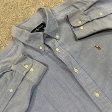 Ralph Lauren Button Down Mens 17-33 Blue Yarmouth Oxford Cotton Pony Logo Shirt