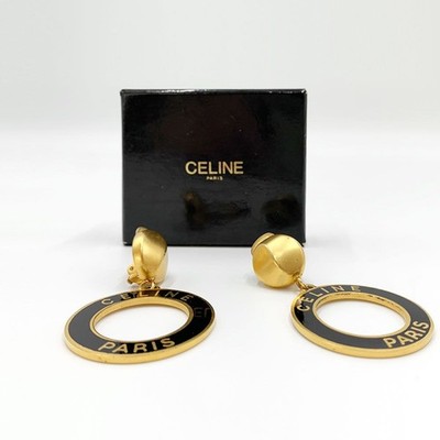 Celine Logo Kreis Runde Ohrhänger Clip-On Gold Vintage 143212684