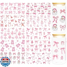 Christmas UV DTF Cup Wraps - 10 Sheet Pink Bow UV DTF Cup Wraps for 16 oz, Co