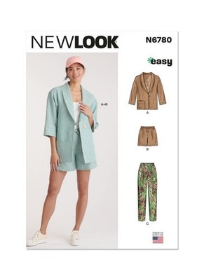 NEW LOOK 6780 Schnittmuster Misses Jacke Shorts Hose 10-22 ungeschnitten Erwachsene EASY