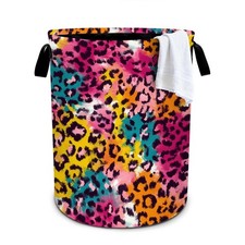 Leopard Print Laundry Basket Storage Bin Foldable Laundry Hamper Clothes Stor...