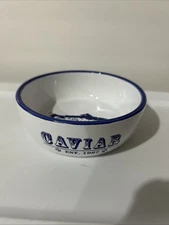 Whisker City Ceramic Cat Bowl food water dish Caviar Fish White/Dk Blue 5”