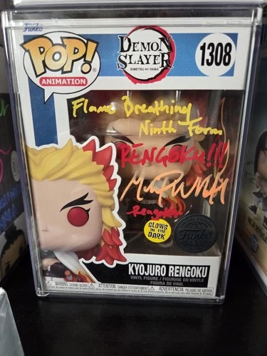 Funko POP! Demon Slayer Kyojuro Rengoku GLOW #1308 signed COA Prime certified