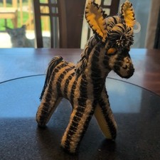 Black  Beige Striped Zebra Plush Stuffed Animal Small 6-14 in, Braided Mane