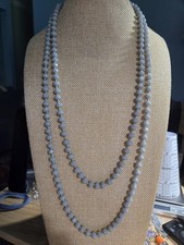 60" Gray Faceted Glass Bead Hand Knotted Long Strand Necklace 8mm