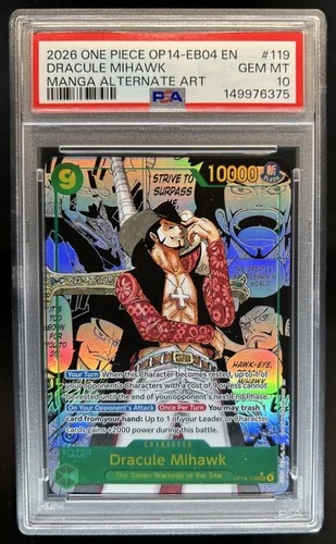 2026 One Piece Dracule Mihawk Secret Rare Manga Alt Art #OP14-119 PSA 10
