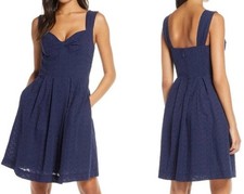 Lilly Pulitzer Cyndi Dress True Navy Fishy Eyelet Fit & Flare Short 16 Festive