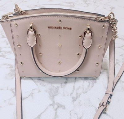 Michael Kors Pink Leather Shoulder Bag Gold Hardware Multiple Pockets 23.5cm