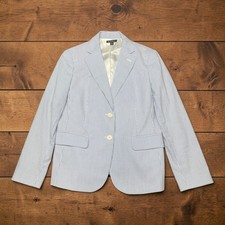 Brooks Brothers Womens Blue White Seersucker Stripe Blazer Jacket Size 10P