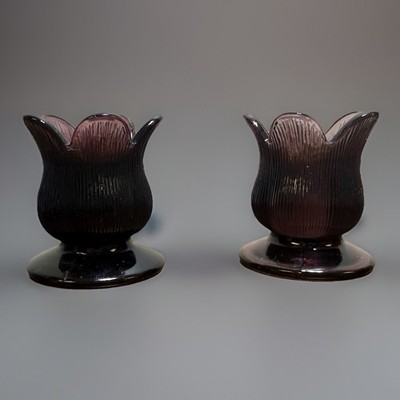 Vintage Footed Flower Bud Amethyst Glass Toothpick Holder Candle Holder Korea